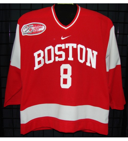 Custom NCAA 2008-09 Boston University Terriers BU 8 Steve Smolinsky Hockey Jersey Road Red